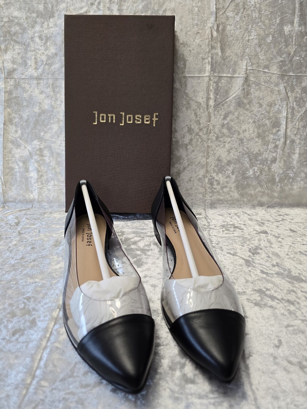 Jon Josef (Rule Black Leather) Women’s Black & Clear Pointed Toe Flats